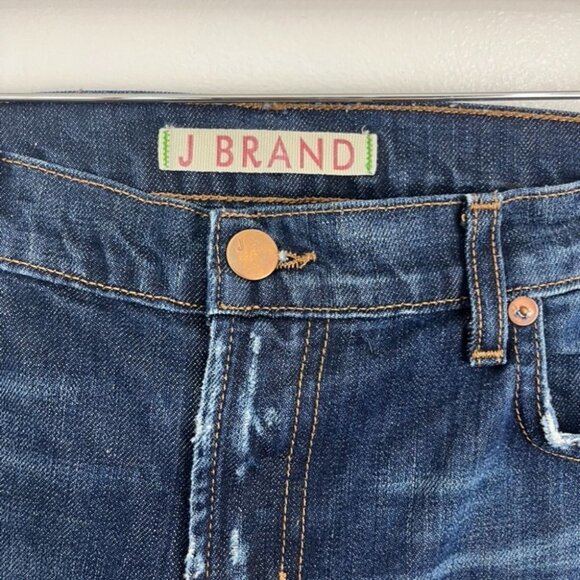 J Brand Aidan Ringer Boyfriend Low-Rise Dark Blue Distressed Jeans - Picture 5 of 13